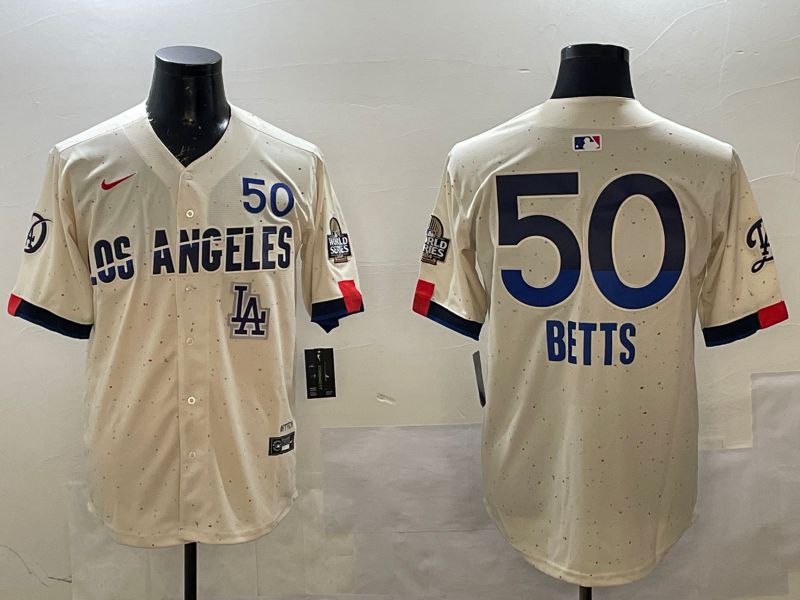 Men Los Angeles Dodgers #50 Betts Cream Fashion city 2025 Nike MLB Jersey style 2->denver broncos->NFL Jersey